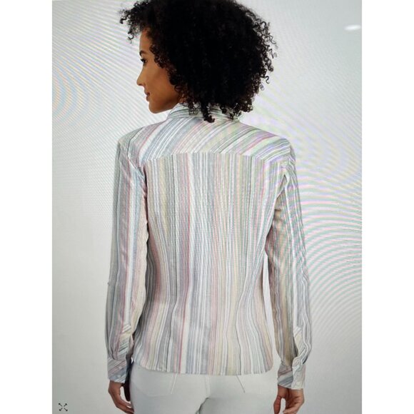 Nautica Jeans Womens 2X Multicolor Striped Button-Up Shirt100%Cotton Lightweight - Picture 4 of 14
